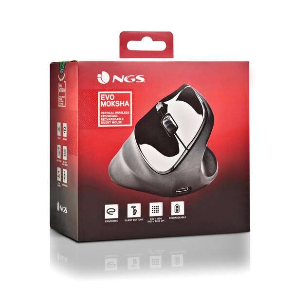 NGS Evo Moksha Mouse Ergonomico Verticale Wireless USB 2400dpi - 5 Pulsanti - Tasti Silenziosi - Colore Nero