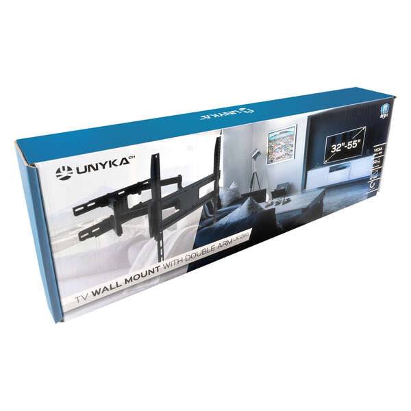 Unykach UK1280 Supporto a Parete Estensibile e Articolato Doppio Braccio per TV 32"-55" - Peso Max 50kg - VESA Max 400x400mm