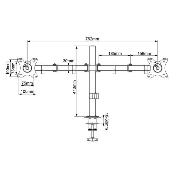 Unykach UK1422 Supporto da Tavolo con Braccio Articolato per 2 Monitor 10"-32" - Girevole, Inclinabile ed Estensibile - Gestione Cavi - Peso Max 10kg per Braccio - VESA 100x100mm
