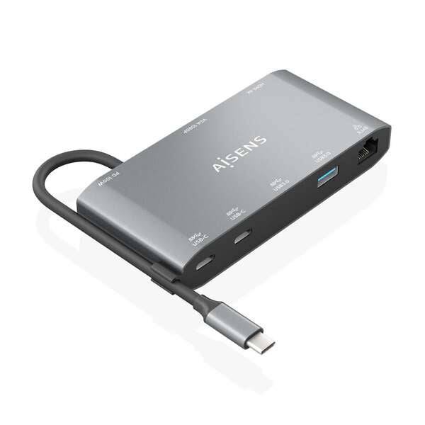 Aisens USB-C Dock 8 in 1 - USB-C a 1xHDMI - 1xVGA - 1xRJ45 - 2xUSB-A - 2xUSB-C 5G - 1xUSB-C PD - 20cm - Colore Grigio