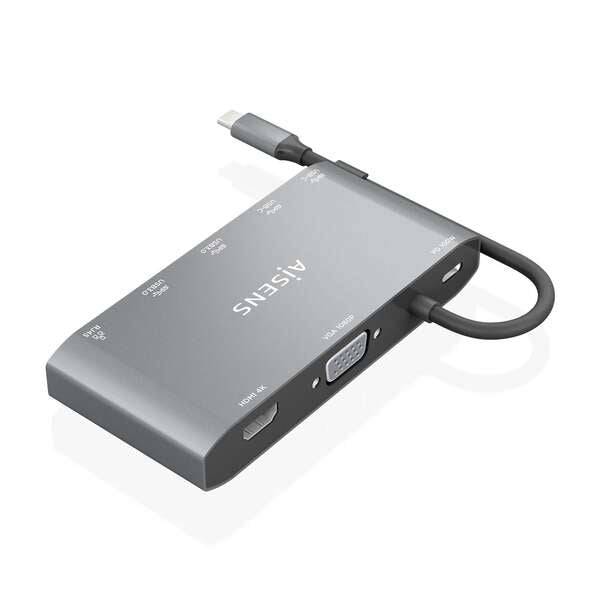 Aisens USB-C Dock 8 in 1 - USB-C a 1xHDMI - 1xVGA - 1xRJ45 - 2xUSB-A - 2xUSB-C 5G - 1xUSB-C PD - 20cm - Colore Grigio