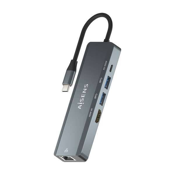 Aisens USB-C Dock 5 in 1 - USB-C a 1xHDMI - 1xRJ45 - 2xUSB - 1xPD - 15cm - Colore Grigio