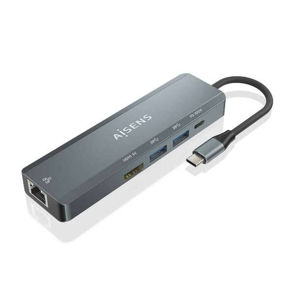 Aisens USB-C Dock 5 in 1 - USB-C a 1xHDMI - 1xRJ45 - 2xUSB - 1xPD - 15cm - Colore Grigio