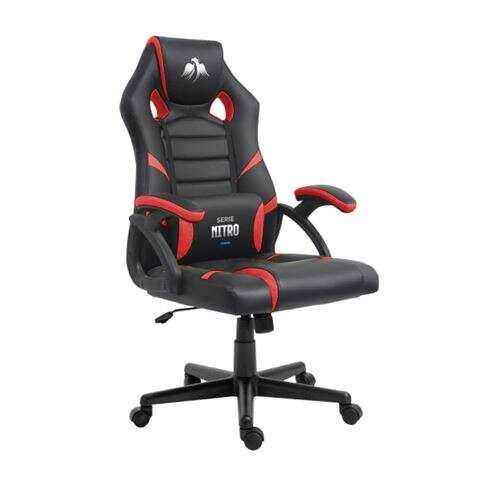 Cromad Serie Nitro Sedia Gaming - Altezza Regolabile con Pistone di Gas Classe 2 - Cuscino Lombare - Colore Nero/Rosso