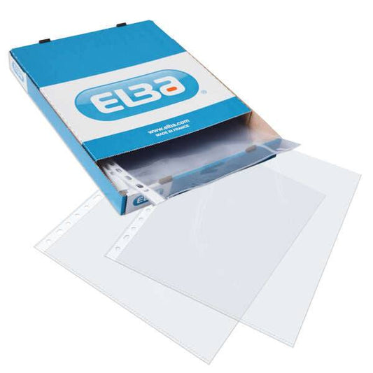 Elba Pack di 100 Buste Multiperforazione Extra PP 105 Micron - Misura Foglio - Finitura Cristallo - Trasparente
