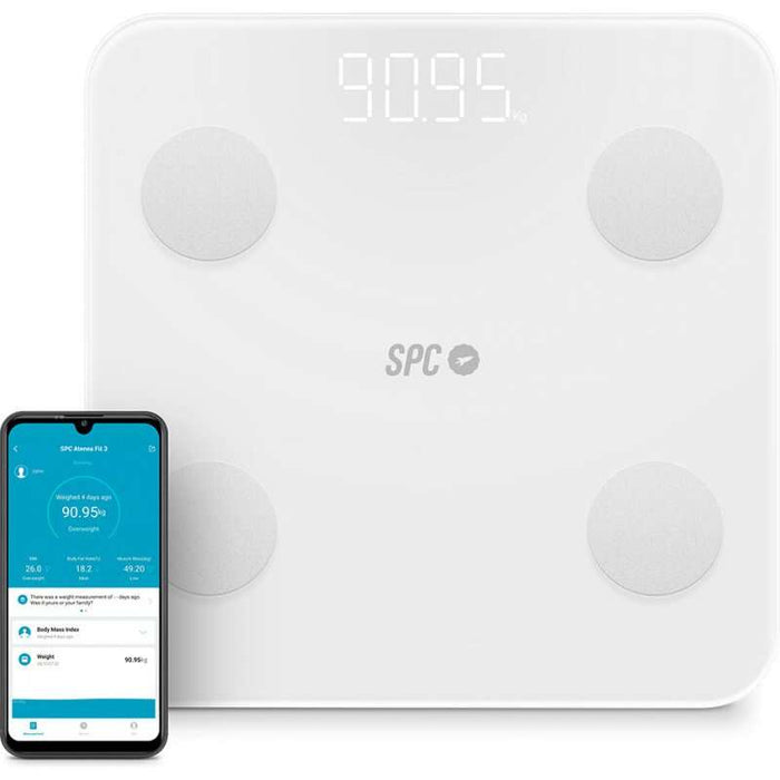 SPC Atenea Fit 3 Bilancia Intelligente da Bagno - Registra e Identifica fino a 10 Utenti - Design in Cristallo - Display LED - Attivazione Tattile - Capacità 180kg