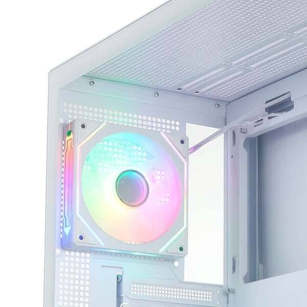 Abysm Danube Sava H400 White Case Torre ATX, ITX, Micro ATX - Laterale e Frontale Vetro Temperato - 3.5" e 2.5" - USB-A, USB-C e Audio - 1 Ventilatore ARGB Installato - Supporta Raffreddamento a Liquido