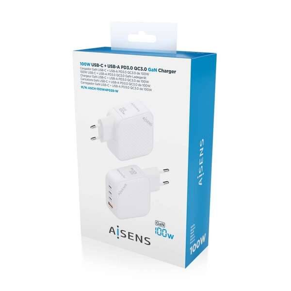 Aisens Caricabatterie GAN 100W - 3xUSB-C PD3.0 QC4.0 - 1xUSB-A QC3.0