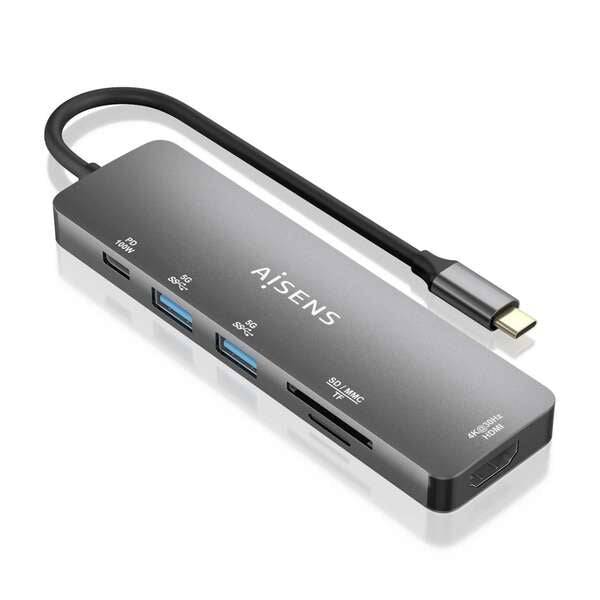 Aisens USB-C Dock 6 in 1 - USB-C a 1xHDMI - 2xUSB-A - 1xUSB-C PD 100W - 1xSD - 1xMicro SD - 15cm