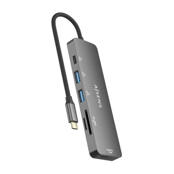 Aisens USB-C Dock 6 in 1 - USB-C a 1xHDMI - 2xUSB-A - 1xUSB-C PD 100W - 1xSD - 1xMicro SD - 15cm