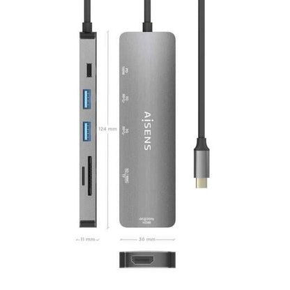Aisens USB-C Dock 6 in 1 - USB-C a 1xHDMI - 2xUSB-A - 1xUSB-C PD 100W - 1xSD - 1xMicro SD - 15cm