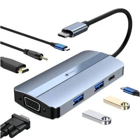 Leotec Adattatore 7 in 1 USB-C a 1xHDMI, 1xVGA, 1xUSB-A 3.0, 1xUSB-A 2.0, 1xUSB-C, 1x USB-C PD, 1xAudio - Grigio