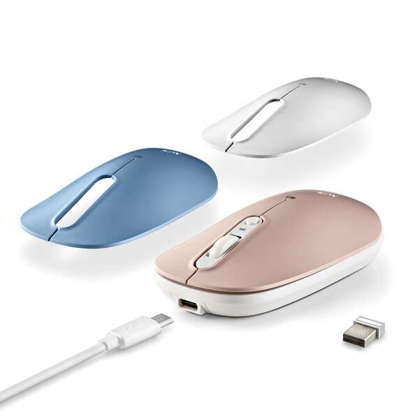 NGS Mouse Wireless Ricaricabile Multimodalità e Silenzioso - 2 Custodie di Ricambio - 4 Pulsanti