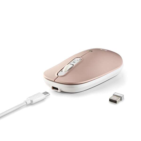 NGS Mouse Wireless Ricaricabile Multimodalità e Silenzioso - 2 Custodie di Ricambio - 4 Pulsanti