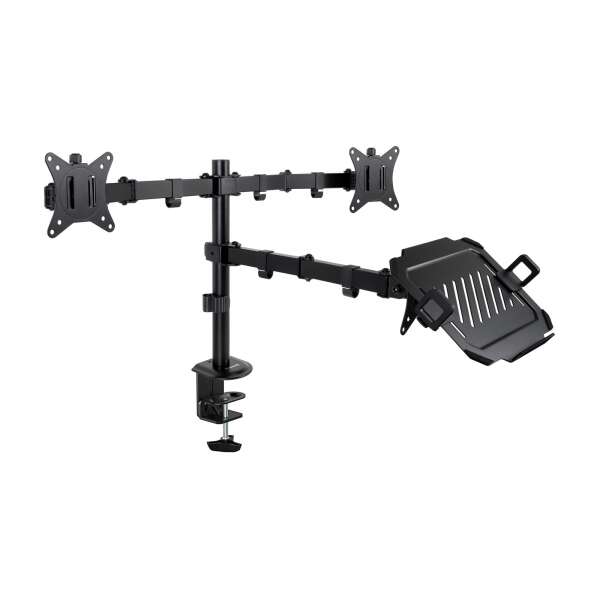Tooq Supporto da Banco per 2 Monitor 17"-32" + Vassoio Portatile - Gestione Cavi - Peso Max 9kg per Braccio - VESA 100x100mm