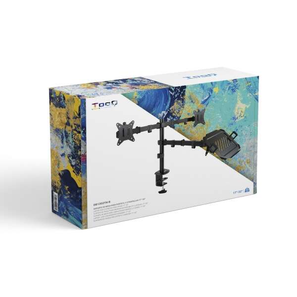 Tooq Supporto da Banco per 2 Monitor 17"-32" + Vassoio Portatile - Gestione Cavi - Peso Max 9kg per Braccio - VESA 100x100mm