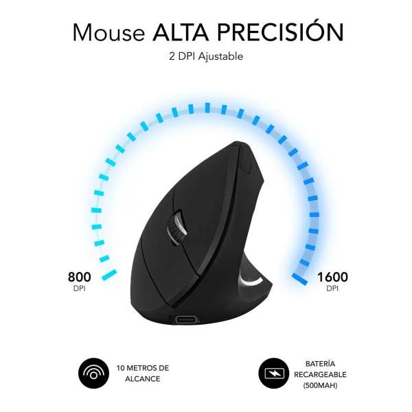 Subblim Glide Vertical Ergo Dual Mouse Verticale Bluetooth, USB 2.4Ghz 1600dpi - 5 Pulsanti - Uso Destrorso - Colore Nero