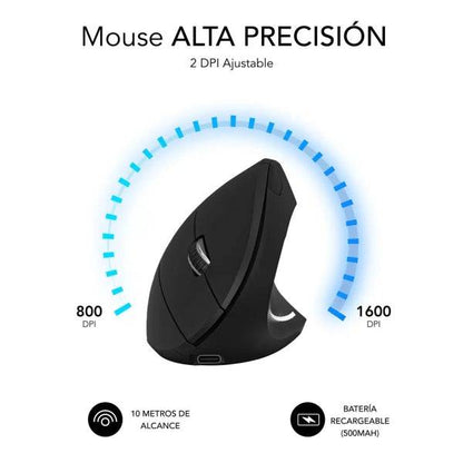 Subblim Glide Vertical Ergo Dual Mouse Verticale Bluetooth, USB 2.4Ghz 1600dpi - 5 Pulsanti - Uso Destrorso - Colore Nero