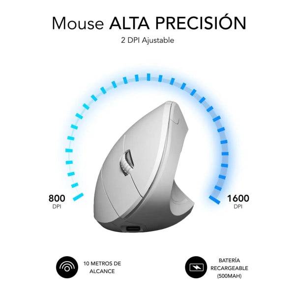 Subblim Glide Vertical Ergo Dual Mouse Verticale Bluetooth, USB 2.4Ghz 4000dpi - 5 Pulsanti - Uso Destrorso - Colore Bianco