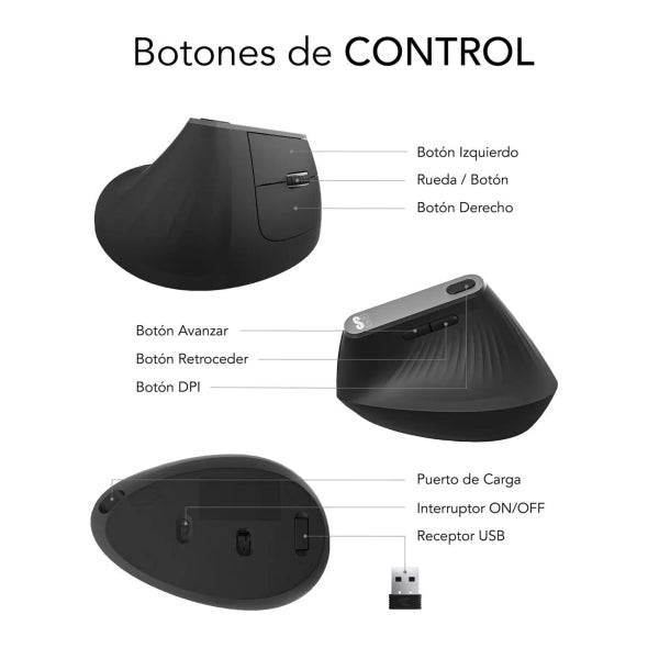 Subblim Nature Vertical Ergo Dual Mouse Verticale Bluetooth, USB 2.4Ghz 4000dpi - 5 Pulsanti - Uso Destrorso