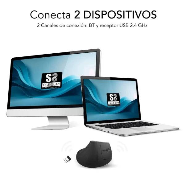 Subblim Nature Vertical Ergo Dual Mouse Verticale Bluetooth, USB 2.4Ghz 4000dpi - 5 Pulsanti - Uso Destrorso