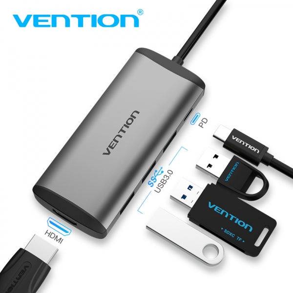 Vention Docking Station 5 in 1 USB-C a HDMI 4K/3xUSB3.0/PD100W - 0.15m - Colore Grigio