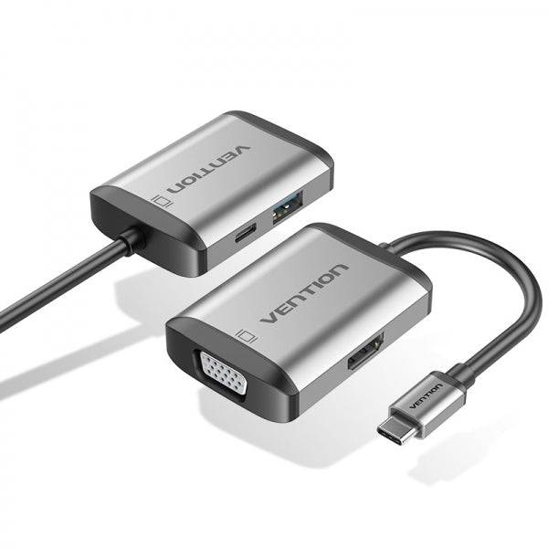 Vention Docking Station 4 in 1 USB-C a HDMI/VGA/USB3.0/PD87W - 0.15m - Colore Grigio