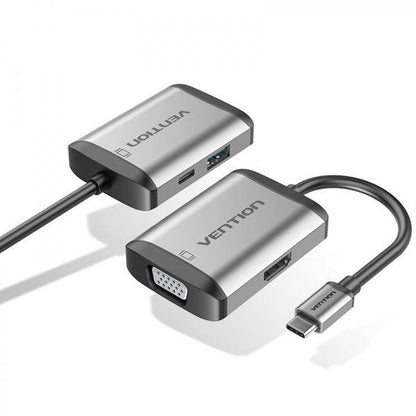 Vention Docking Station 4 in 1 USB-C a HDMI/VGA/USB3.0/PD87W - 0.15m - Colore Grigio