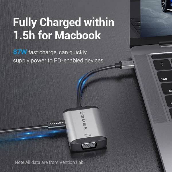 Vention Docking Station 4 in 1 USB-C a HDMI/VGA/USB3.0/PD87W - 0.15m - Colore Grigio