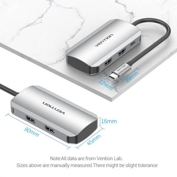 Vention HUB 5 in 1 USB-C a 4xUSB3.0/PD100W - 0.15m - Colore Grigio