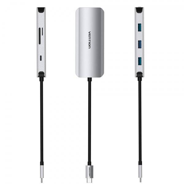 Vention Docking Station 7 in 1 USB-C a HDMI 4K/3xUSB3.0/SD/TF/PD100W - 0.15m - Colore Grigio