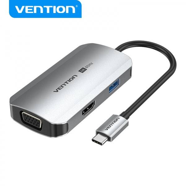 Vention Docking Station 4 in 1 USB-C a HDMI 4K/VGA/USB 3.0/PD - 0.15m - Alluminio Grigio