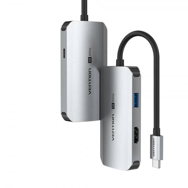 Vention Docking Station 4 in 1 USB-C a HDMI 4K/VGA/USB 3.0/PD - 0.15m - Alluminio Grigio