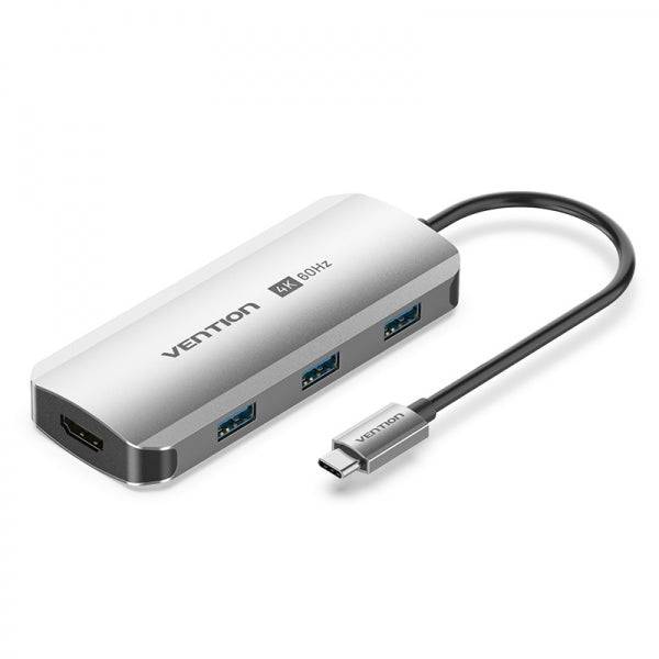 Vention Docking Station 5 in 1 USB-C a HDMI/3xUSB3.0/PD - 0.15m - Alluminio Grigio
