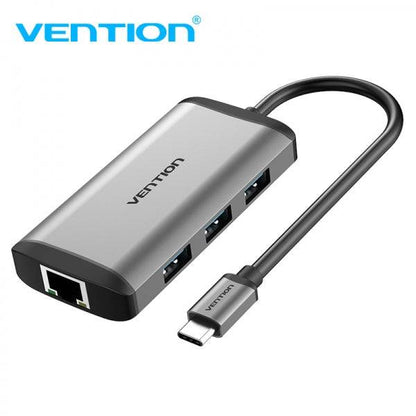 Vention Docking Station 6 in 1 USB-C a HDMI 4K/3xUSB3.0/RJ45/PD87W - 0.15m - Colore Grigio