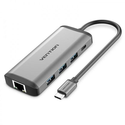 Vention Docking Station 7 in 1 USB-C a HDMI 4K/3xUSB3.0/RJ45/Lettore SD/TF/PD87W - 0.15m - Colore Grigio