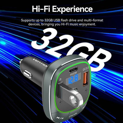 Vention Trasmettitore FM/MP3/Bluetooth - 1xUSB-Tipo C a 2xUSB - 30W