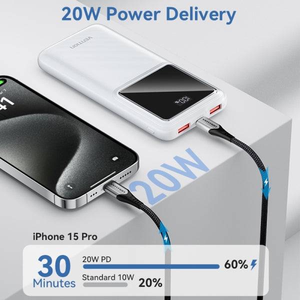 Vention Power Bank 10000mAh 22.5W USB (C+A+A) con Display LED