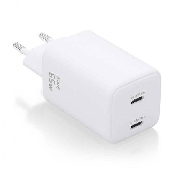 Aisens Caricatore GAN USB-C 65W - Alta Efficienza Energetica - Tecnologia AI - Protezioni Multiple - Ricarica Rapida e Sicura - Compatibile con PD3.0 e Altri Protocolli - 2 Porte USB-C