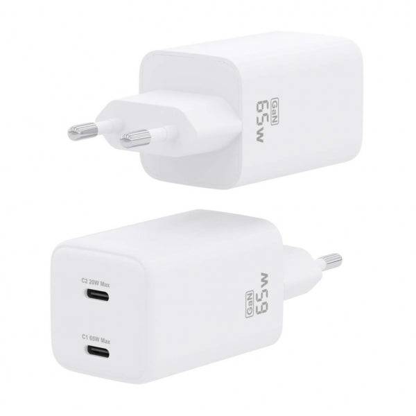 Aisens Caricatore GAN USB-C 65W - Alta Efficienza Energetica - Tecnologia AI - Protezioni Multiple - Ricarica Rapida e Sicura - Compatibile con PD3.0 e Altri Protocolli - 2 Porte USB-C