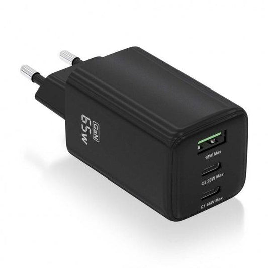 Aisens Caricatore GAN USB-C 65W - Alta Efficienza Energetica - Tecnologia AI per Ricarica Rapida - Protezioni Multiple di Sicurezza - Compatibile con USB-C e USB-A - Ricarica Simultanea di 3 Dispositivi