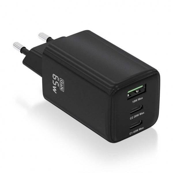 Aisens Caricatore GAN USB-C 65W - Alta Efficienza Energetica - Tecnologia AI per Ricarica Rapida - Protezioni Multiple di Sicurezza - Compatibile con USB-C e USB-A - Ricarica Simultanea di 3 Dispositivi