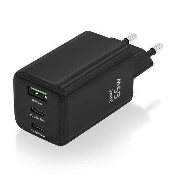 Aisens Caricatore GAN USB-C 65W - Alta Efficienza Energetica - Tecnologia AI per Ricarica Rapida - Protezioni Multiple di Sicurezza - Compatibile con USB-C e USB-A - Ricarica Simultanea di 3 Dispositivi