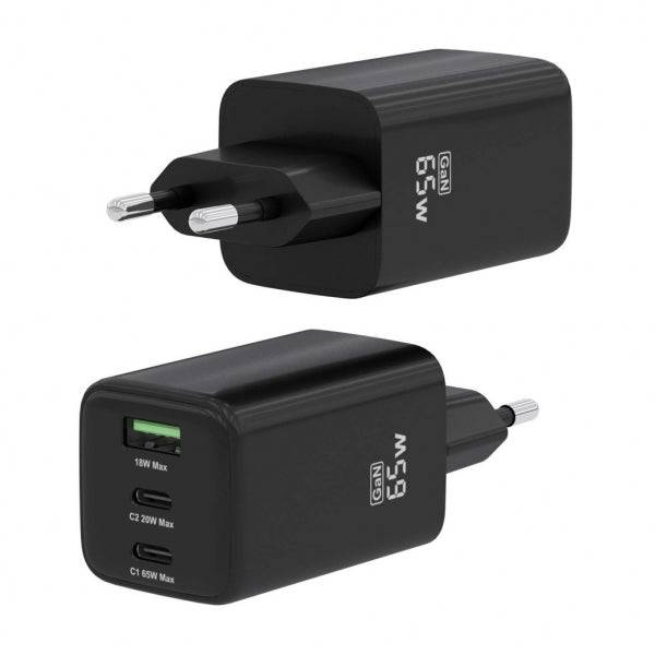 Aisens Caricatore GAN USB-C 65W - Alta Efficienza Energetica - Tecnologia AI per Ricarica Rapida - Protezioni Multiple di Sicurezza - Compatibile con USB-C e USB-A - Ricarica Simultanea di 3 Dispositivi