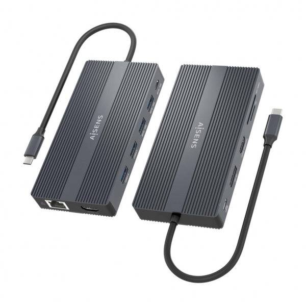 Aisens Convertitore USB-C 12 in 1 - Chassis in Alluminio - Leggero e Portatile - Connessione a 3 Display - Power Delivery 100W - Ethernet RJ45 - Porte USB-A e USB-C - Lettori Schede SD e Micro SD