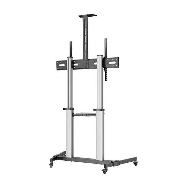 Aisens Pro Supporto da Pavimento con Ruote per TV da 60" a 100" - Alluminio Alta Resistenza - VESA Massimo 1000x600mm - Carico Massimo 100kg - Inclinazione -10°/+5° - Altezza Regolabile - Colore Nero/Argento