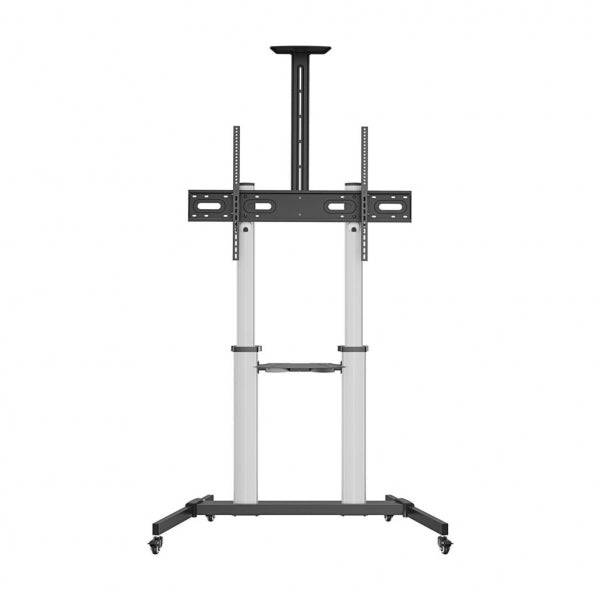 Aisens Pro Supporto da Pavimento con Ruote per TV da 60" a 100" - Alluminio Alta Resistenza - VESA Massimo 1000x600mm - Carico Massimo 100kg - Inclinazione -10°/+5° - Altezza Regolabile - Colore Nero/Argento