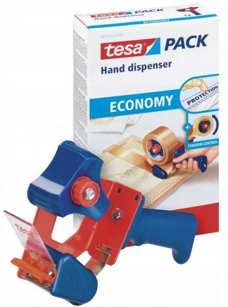Tesa 6300 Economy Dispenser per Nastro Adesivo Rotoli fino a 50mm - Tensione Regolabile Manualmente - Colore Rosso/Blu