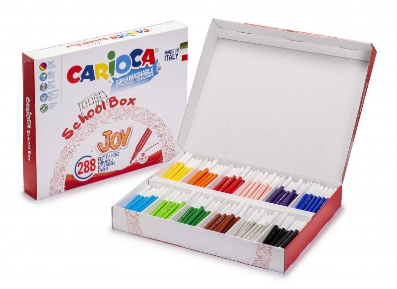 Carioca Joy School Box Confezione di 288 Pennarelli - Punta 2.8mm - Inchiostro Superlavabile - Bloccato e con Tappo Ventilato - Ideale per le Scuole - Colori Assortiti
