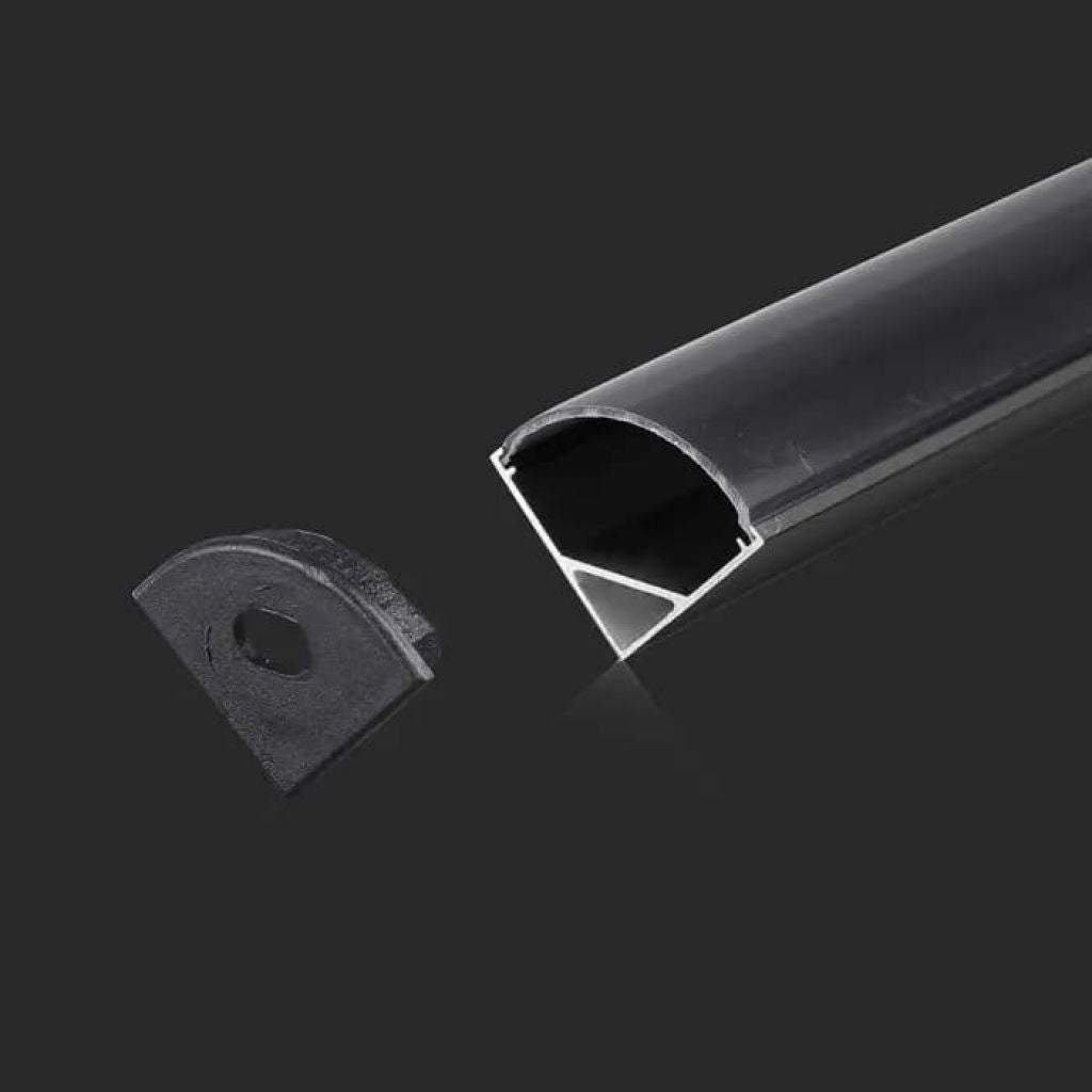 Profilo in alluminio nero per Strip LED 220V COB 3000K IP65, con tappo terminale per installazione ordinata e sicura.